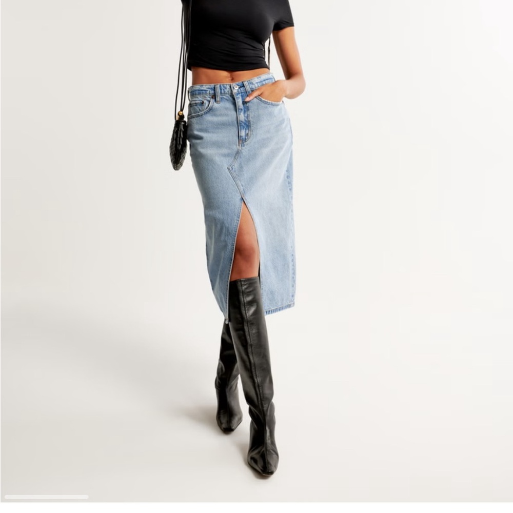 Abercrombie & Fitch Light Blue Denim Midi Skirt